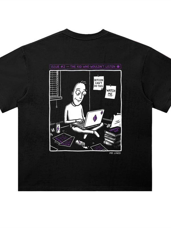 Ethereum The Kid Who Wouldn't Listen T-Shirt — Bitcoin Can't Do This Dark Variant — Mr. Lined crypto streetwear