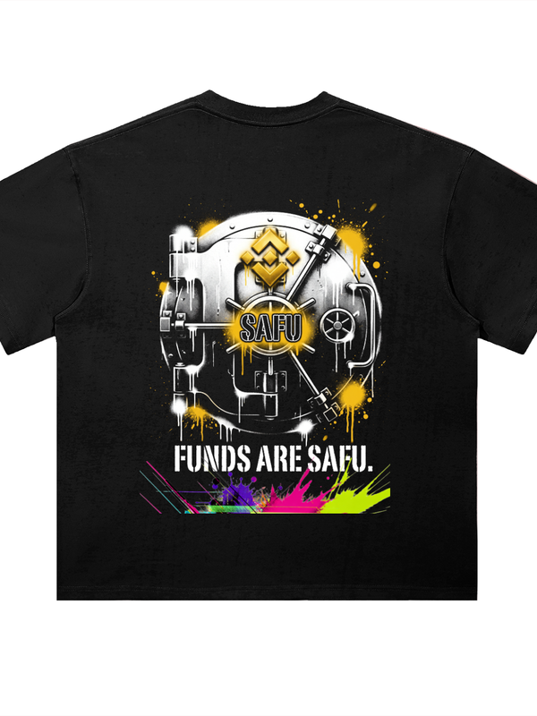 Binance Funds Are SAFU T-Shirt — Vault Stencil Dark Variant — Mr. Lined crypto streetwear