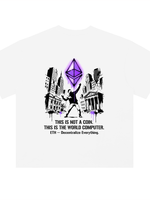 Ethereum T-Shirt — Not a Coin, Banksy — Mr. Lined crypto streetwear