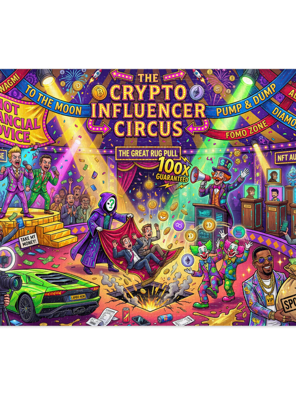 Crypto Jigsaw Puzzle — Influencer Circus Rug Pull — Mr. Lined crypto streetwear