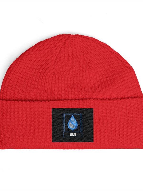 Sui Beanie — Water Drop Logo — Mr. Lined crypto streetwear
