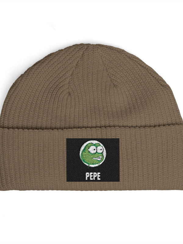 Pepe Coin Beanie — Frog Patch — Mr. Lined crypto streetwear