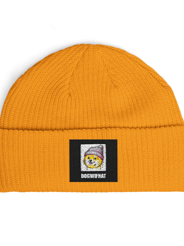 dogwifhat Beanie — WIF Retro Patch — Mr. Lined crypto streetwear