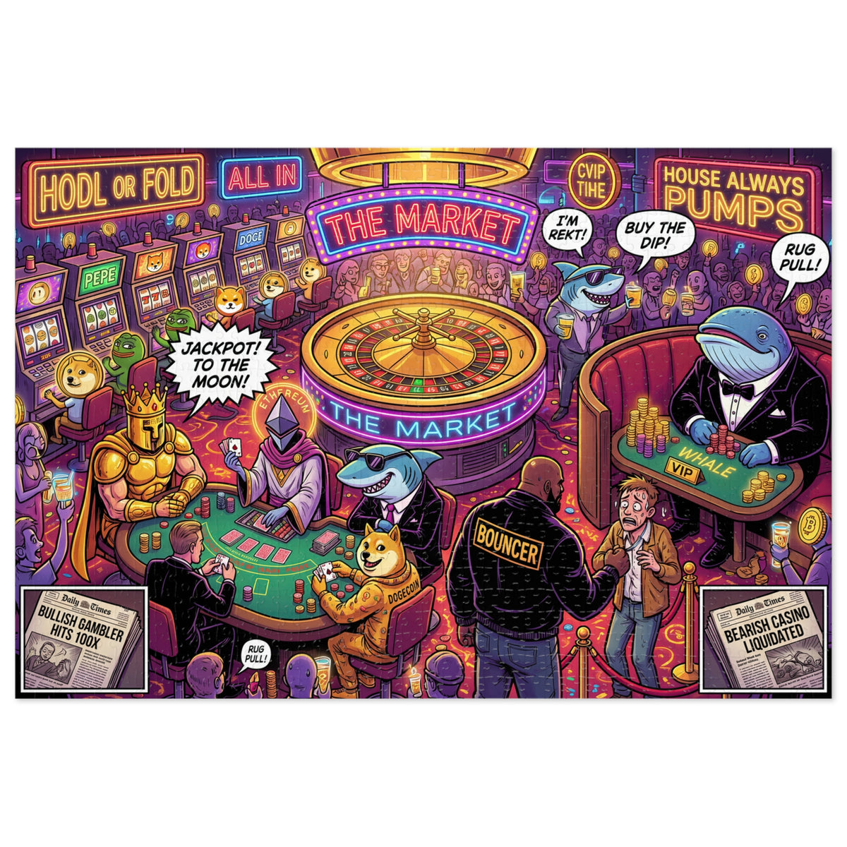Crypto Jigsaw Puzzle — Neon Casino Sharks —  — Mr. Lined