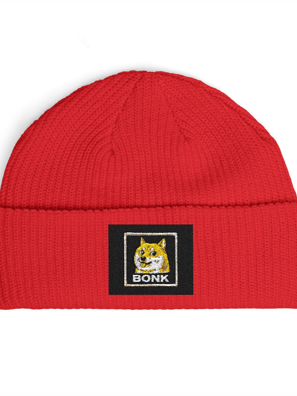 BONK Beanie — Shiba Honk Patch — Mr. Lined crypto streetwear