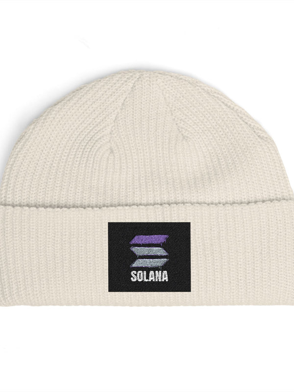 Solana Beanie — Stacked Books Patch — Mr. Lined crypto streetwear