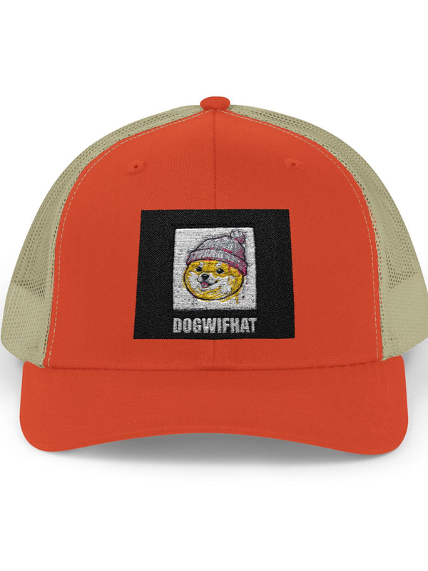 dogwifhat Trucker Cap — WIF Snapback — Mr. Lined crypto streetwear