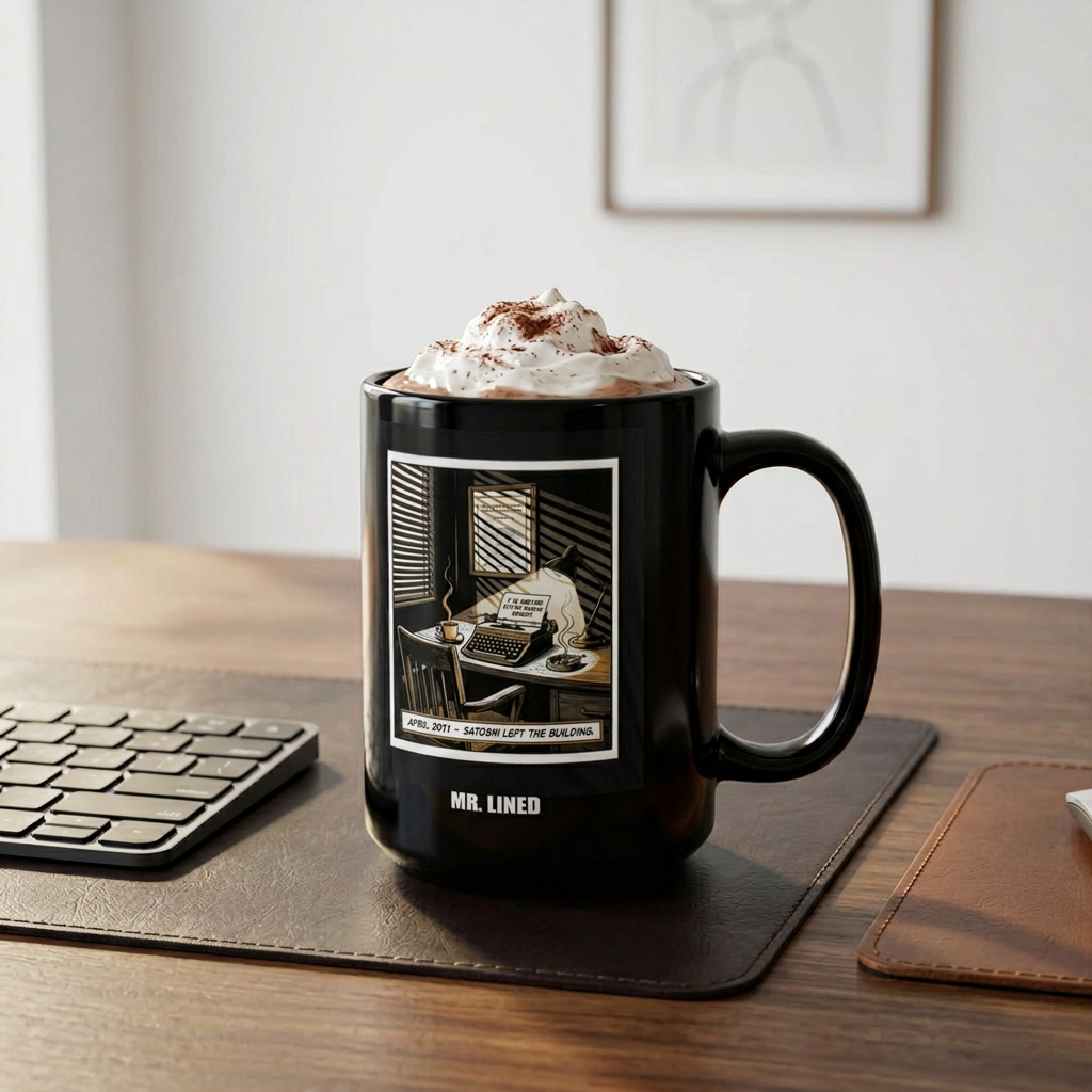Bitcoin Mug — Satoshi Left April 2011 —  — Mr. Lined
