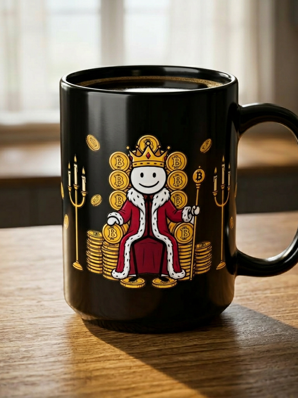 Bitcoin Mug — Crypto King on BTC Throne — Mr. Lined crypto streetwear