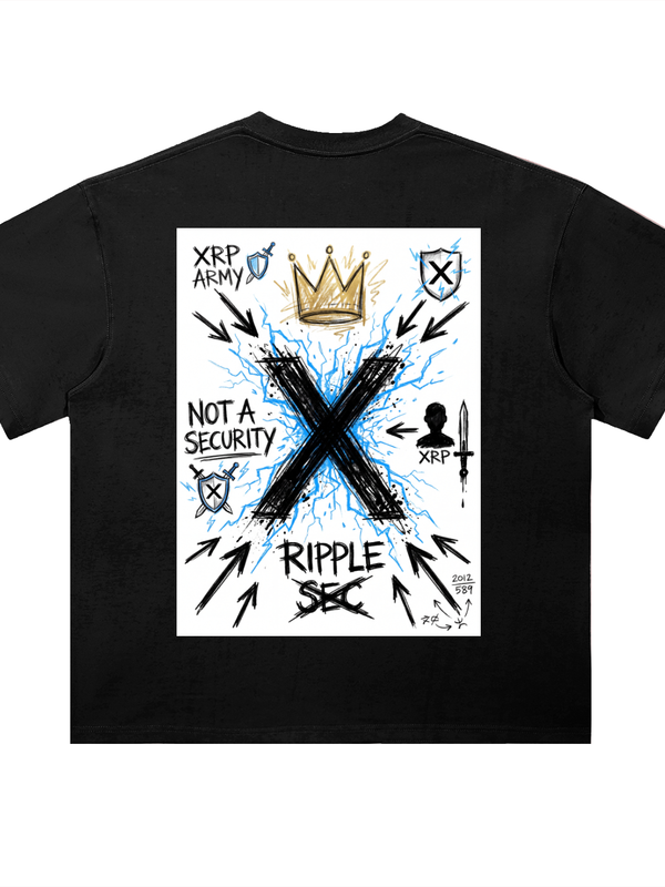 XRP Crown Sketch T-Shirt — Not A Security Dark — Mr. Lined crypto streetwear