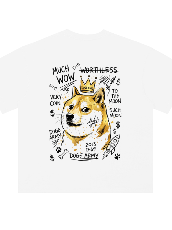 Dogecoin T-Shirt — Doge King Basquiat, Much Wow — Mr. Lined crypto streetwear
