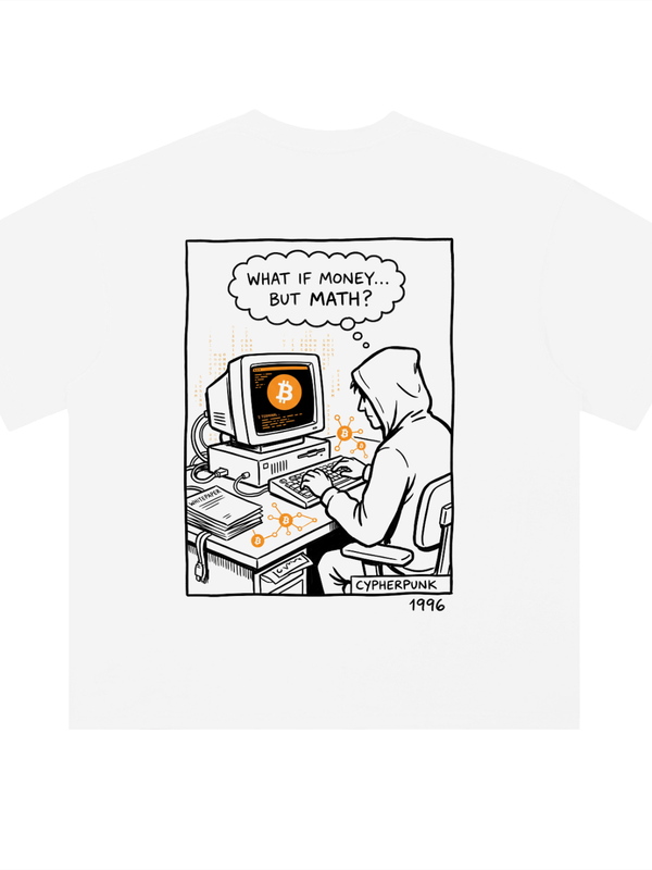 Bitcoin What If Money But Math T-Shirt — Cypherpunk 1996 Light Variant — Mr. Lined crypto streetwear