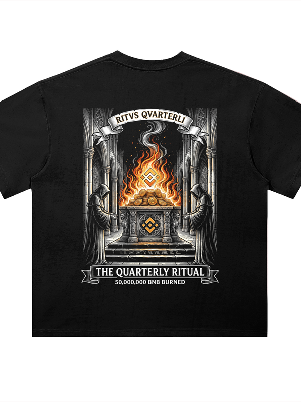 BNB T-Shirt — Quarterly Burn, 50M BNB Ritual — Mr. Lined crypto streetwear