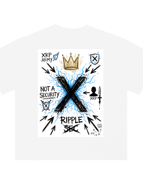 XRP T-Shirt — Not a Security, Crown Sketch — Mr. Lined crypto streetwear