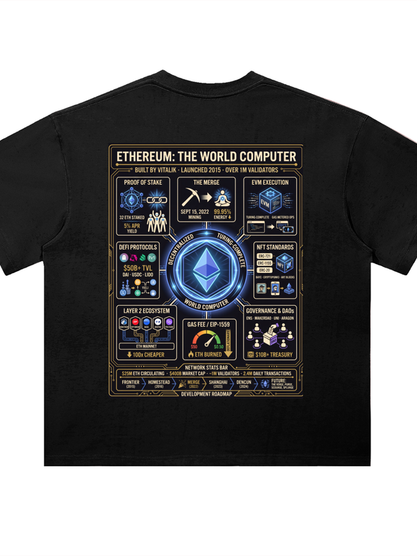 Ethereum The World Computer Spec Sheet T-Shirt — Dark Variant — Mr. Lined crypto streetwear