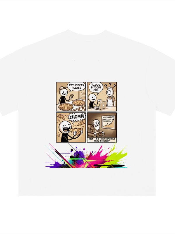 Bitcoin T-Shirt — Pizza Day, Most Expensive Meal — Mr. Lined crypto streetwear