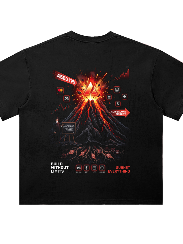 Avalanche AVAX Build Without Limits T-Shirt — Volcano Dark Variant — Mr. Lined crypto streetwear