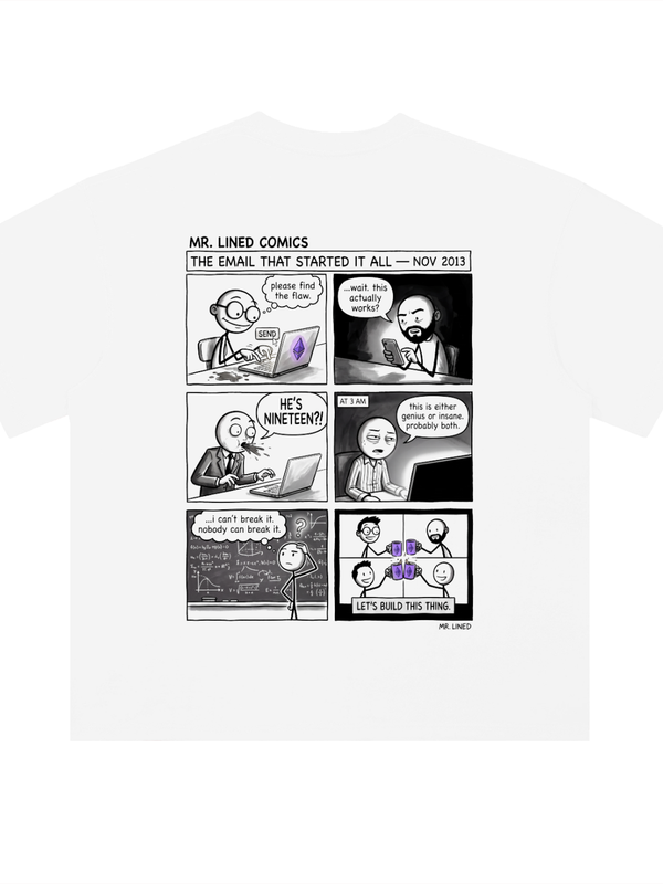 Ethereum T-Shirt — The First Email, Nov 2013 — Mr. Lined crypto streetwear