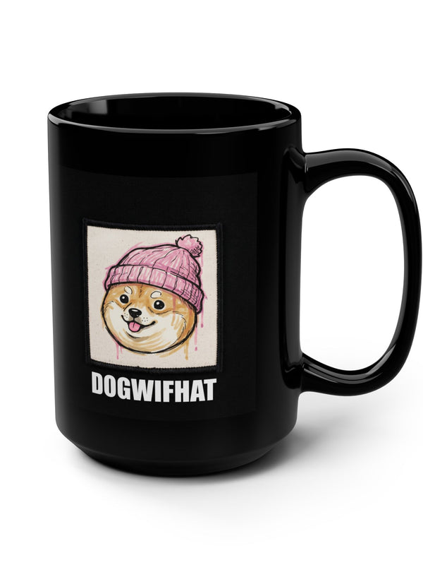 Dogwifhat Mug — Pink Beanie Shiba Patch — Mr. Lined crypto streetwear
