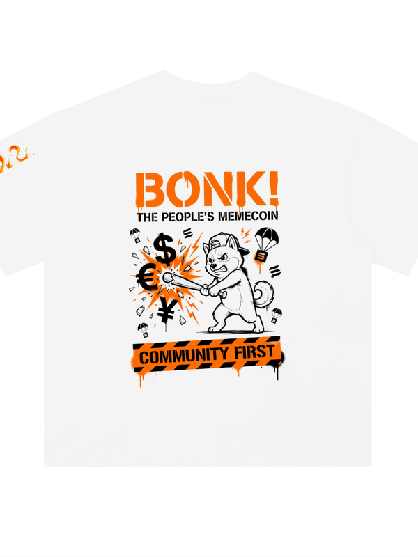 BONK T-Shirt — People's Memecoin, Community First — Mr. Lined crypto streetwear