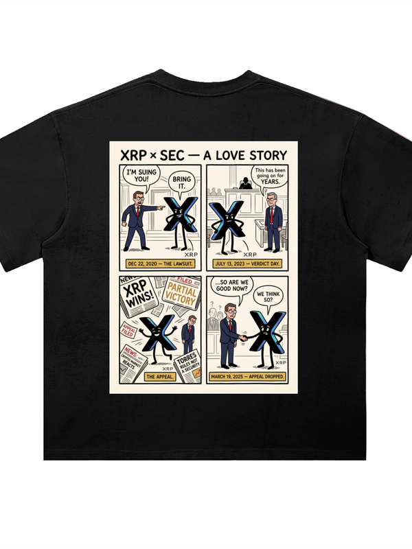 XRP T-Shirt — A Love Story with the SEC — Mr. Lined crypto streetwear