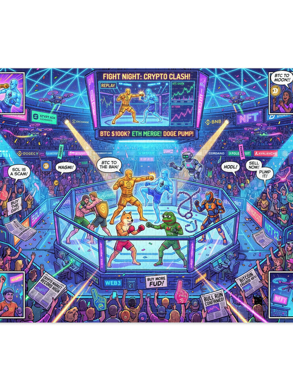 Crypto Jigsaw Puzzle — Neon Fight Night — Mr. Lined crypto streetwear