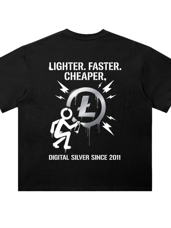 Litecoin T-Shirt — Lighter, Faster, Cheaper — Mr. Lined crypto streetwear