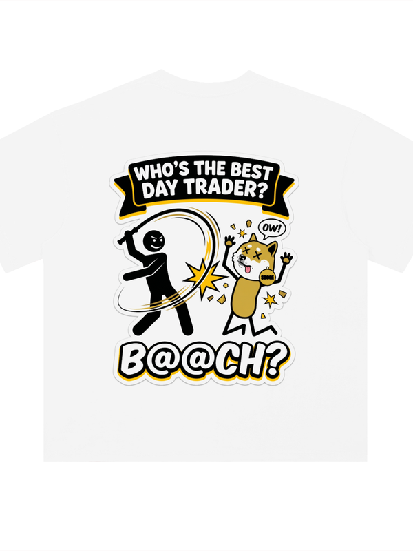 Shiba Inu T-Shirt — Best Day Trader, Bashing SHIB — Mr. Lined crypto streetwear