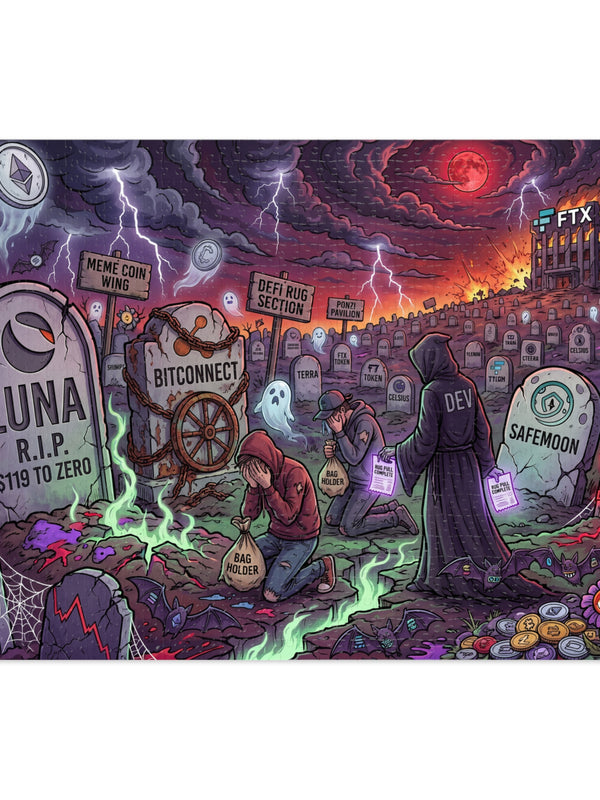 Crypto Jigsaw Puzzle — Altcoin Graveyard — Mr. Lined crypto streetwear