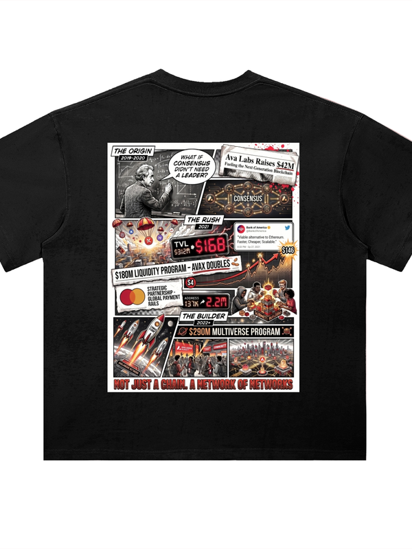 Avalanche AVAX Not Just A Chain T-Shirt — Network Of Networks Dark Variant — Mr. Lined crypto streetwear