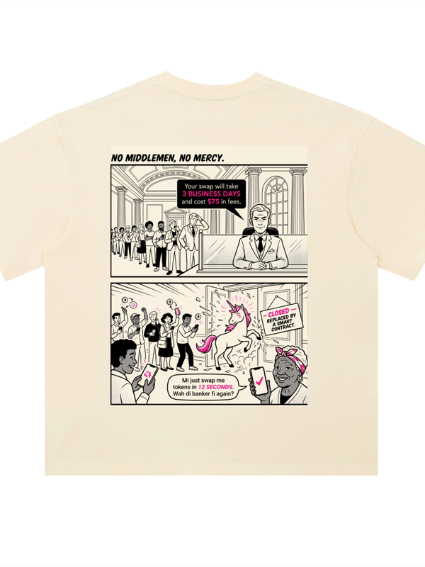 Uniswap T-Shirt — No Middlemen, No Mercy — Mr. Lined crypto streetwear