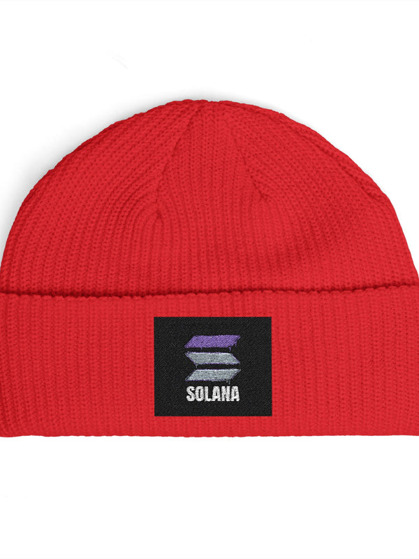 Solana Beanie — Stacked Books Patch — Mr. Lined crypto streetwear