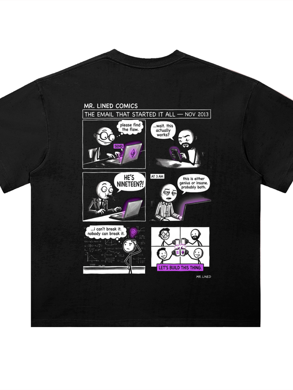 Ethereum The Email That Started It All T-Shirt — Dark Variant — Mr. Lined crypto streetwear