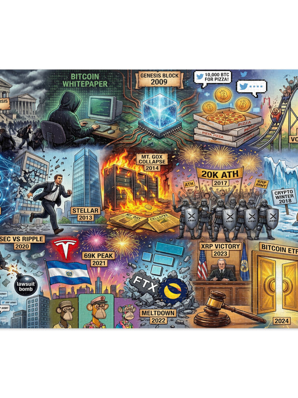 Crypto Jigsaw Puzzle — Bitcoin Timeline Collage — Mr. Lined crypto streetwear