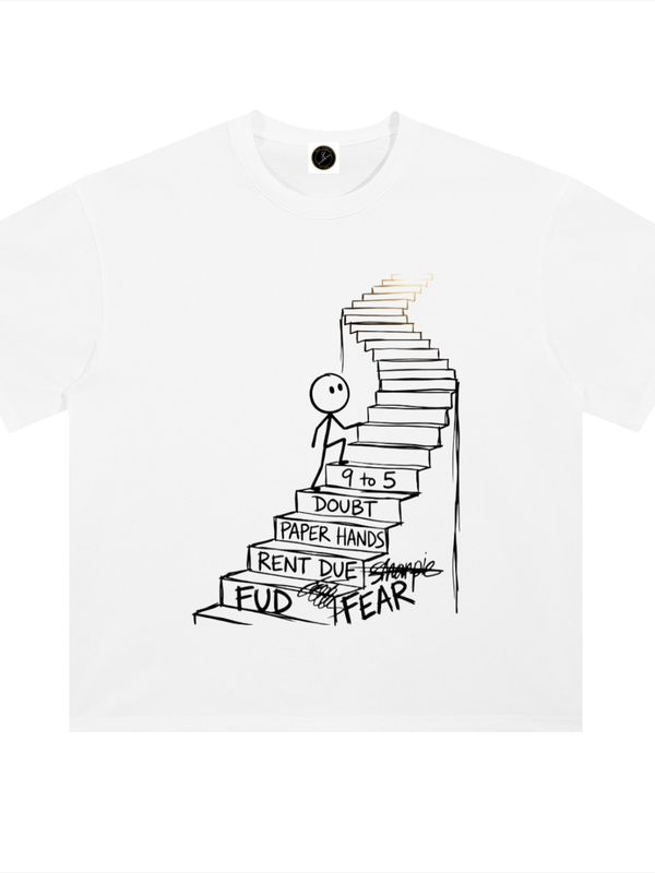 Crypto T-Shirt — Stairs of FUD Climb — Mr. Lined crypto streetwear