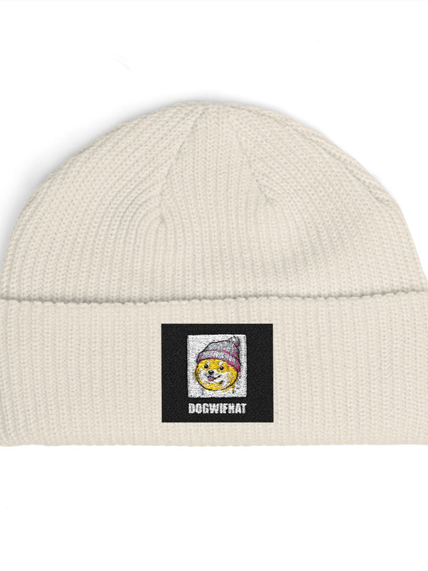 dogwifhat Beanie — WIF Retro Patch — Mr. Lined crypto streetwear
