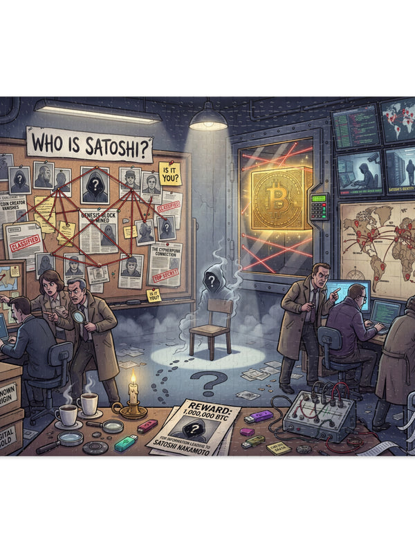 Crypto Jigsaw Puzzle — Mystery of Satoshi — Mr. Lined crypto streetwear
