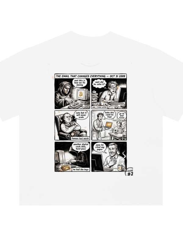 Bitcoin The Email That Changed Everything T-Shirt — October 31 2008 Light Variant — Mr. Lined crypto streetwear