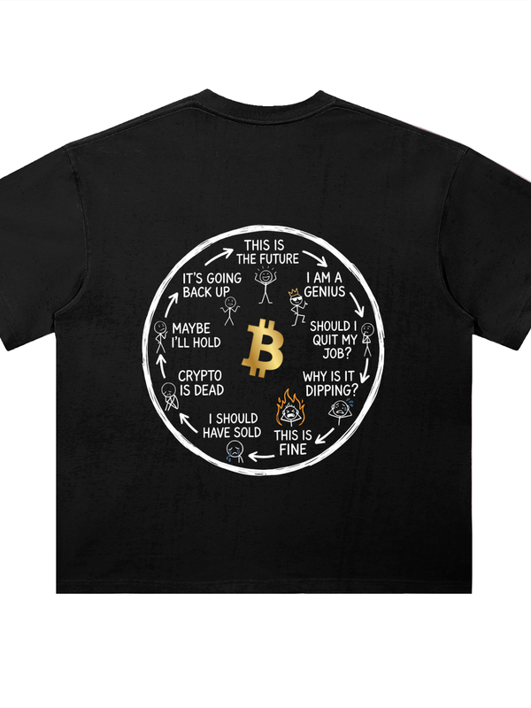 Bitcoin Emotional Cycle T-Shirt — This Is Fine Dark Variant — Mr. Lined crypto streetwear