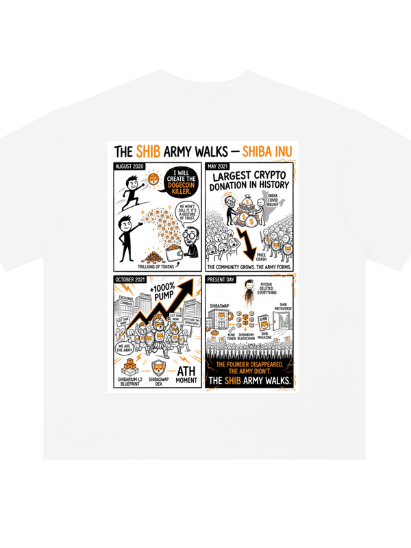 Shiba Inu Army Walks T-Shirt — White Variant — Mr. Lined crypto streetwear