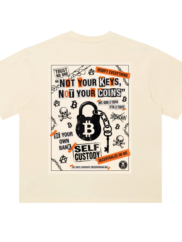 Bitcoin T-Shirt — Not Your Keys Not Your Coins — Mr. Lined crypto streetwear