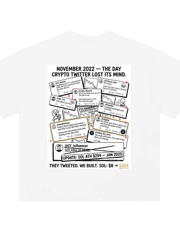 Solana T-Shirt — They Tweeted, We Built — Mr. Lined crypto streetwear