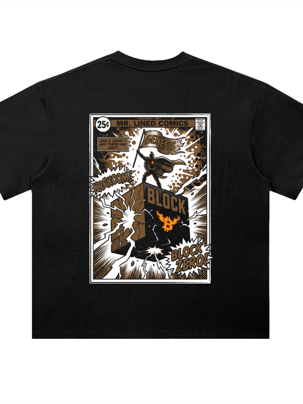Bitcoin T-Shirt — Genesis Block Zero, Jan 3 2009 — Mr. Lined crypto streetwear