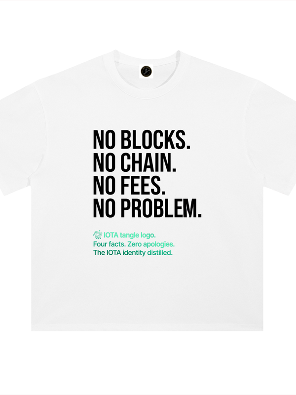IOTA No Blocks No Chain No Fees No Problem T-Shirt — Light Variant — Mr. Lined crypto streetwear