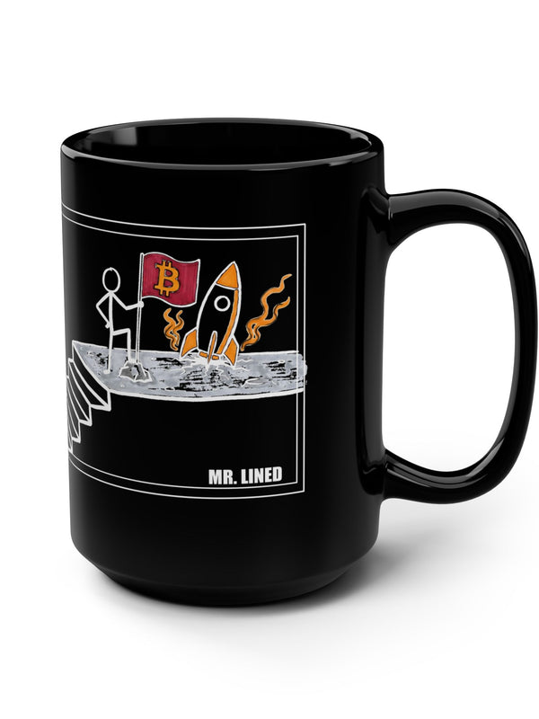 Bitcoin Mug — Moon Landing Flag Stickman — Mr. Lined crypto streetwear