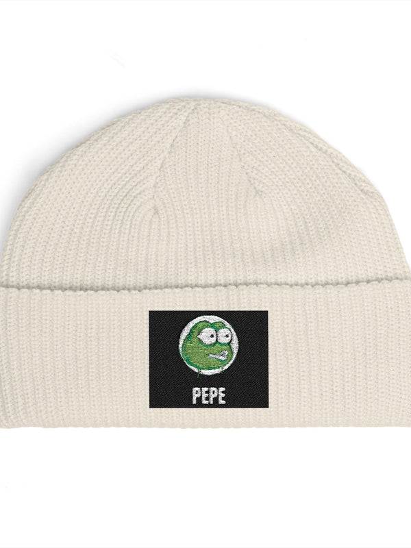 Pepe Coin Beanie — Frog Patch — Mr. Lined crypto streetwear