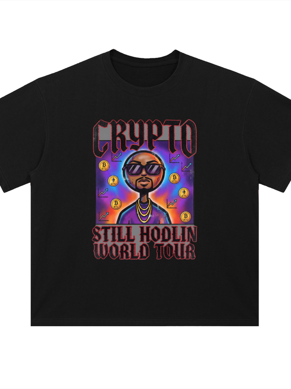 Crypto T-Shirt — Still HODLin' World Tour — Mr. Lined crypto streetwear