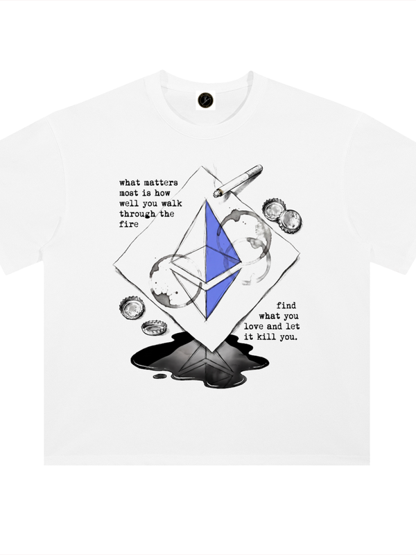 Ethereum T-Shirt — Walk Through the Fire — Mr. Lined crypto streetwear