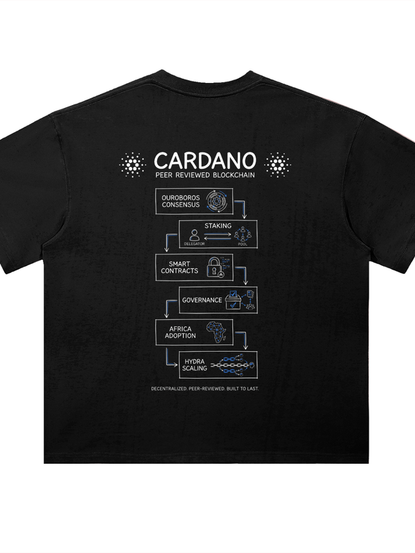 Cardano Peer Reviewed Blockchain T-Shirt — Flowchart Dark Variant — Mr. Lined crypto streetwear