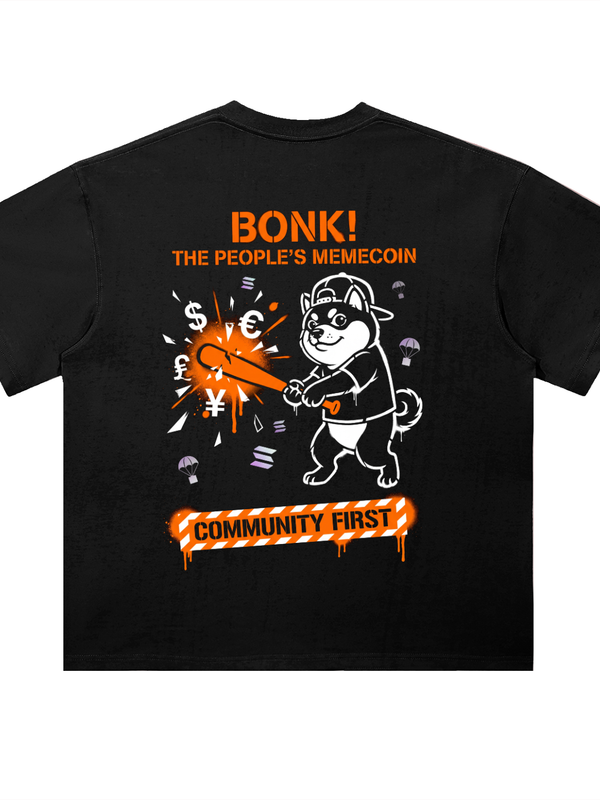 BONK The People's Memecoin T-Shirt — Community First Dark Variant — Mr. Lined crypto streetwear